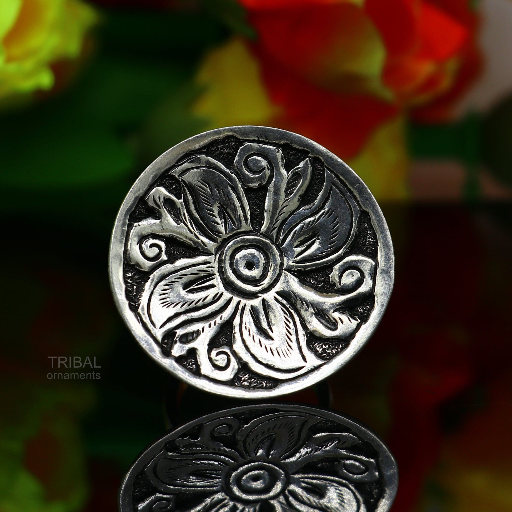 Traditional indian wedding style 925 sterling silver chitai work adjustable ring band, best brides gifting jewelry  sr304 - TRIBAL ORNAMENTS