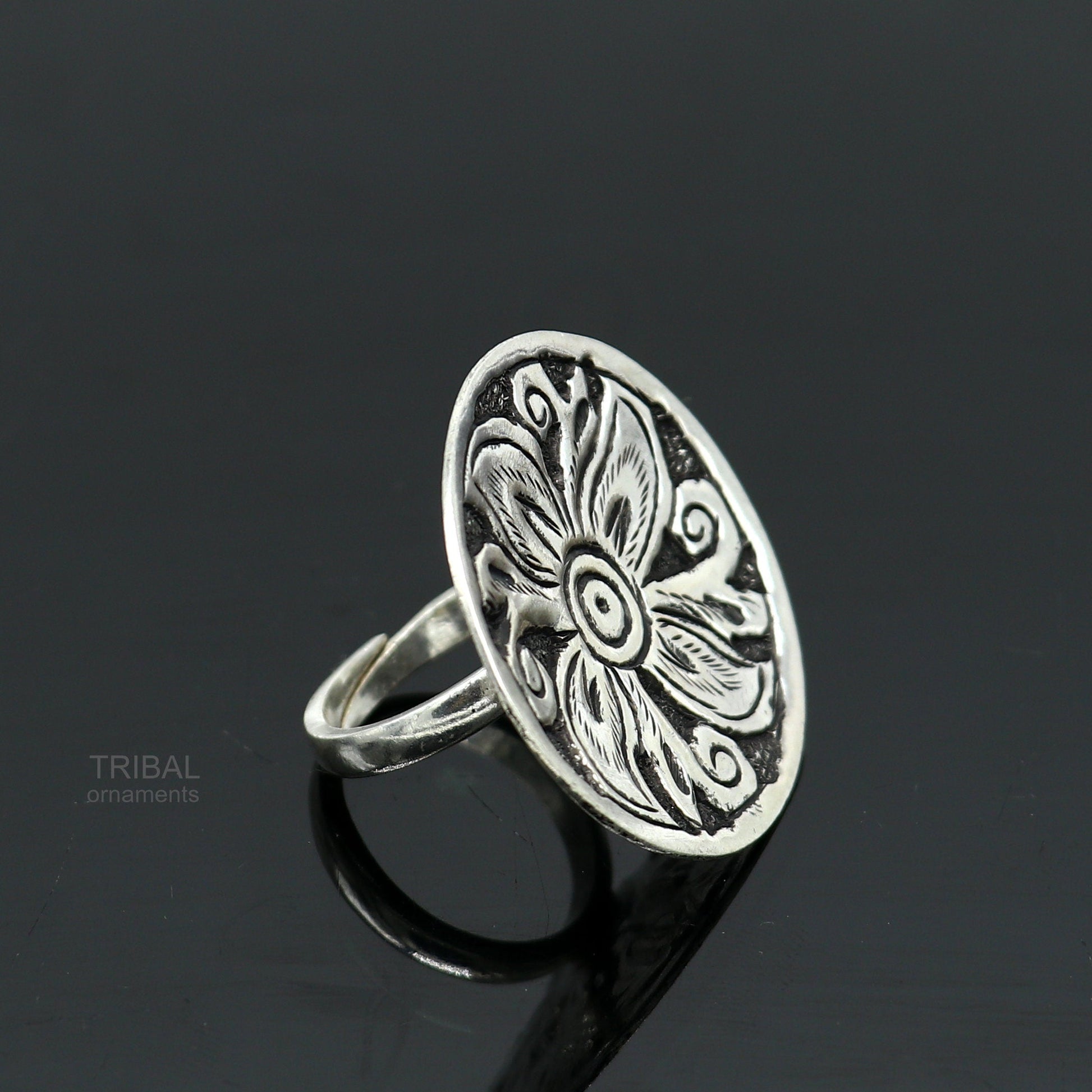 Traditional indian wedding style 925 sterling silver chitai work adjustable ring band, best brides gifting jewelry  sr304 - TRIBAL ORNAMENTS