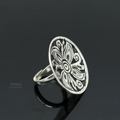 Traditional indian wedding style 925 sterling silver chitai work adjustable ring band, best brides gifting jewelry  sr304 - TRIBAL ORNAMENTS