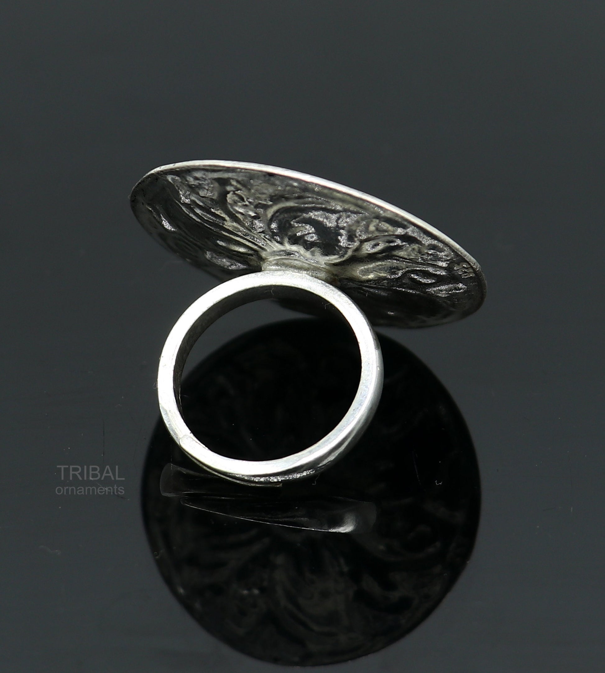 Traditional indian wedding style 925 sterling silver chitai work adjustable ring band, best brides gifting jewelry  sr304 - TRIBAL ORNAMENTS