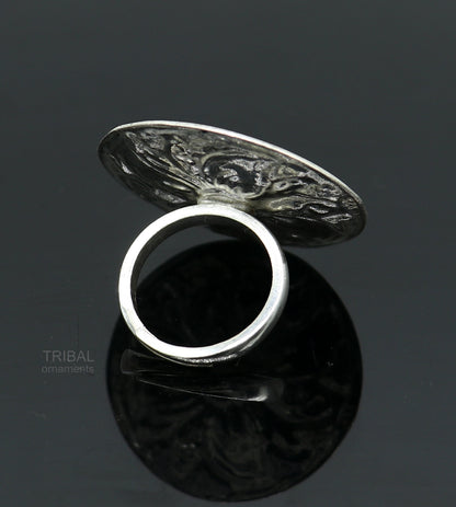 Traditional indian wedding style 925 sterling silver chitai work adjustable ring band, best brides gifting jewelry  sr304 - TRIBAL ORNAMENTS