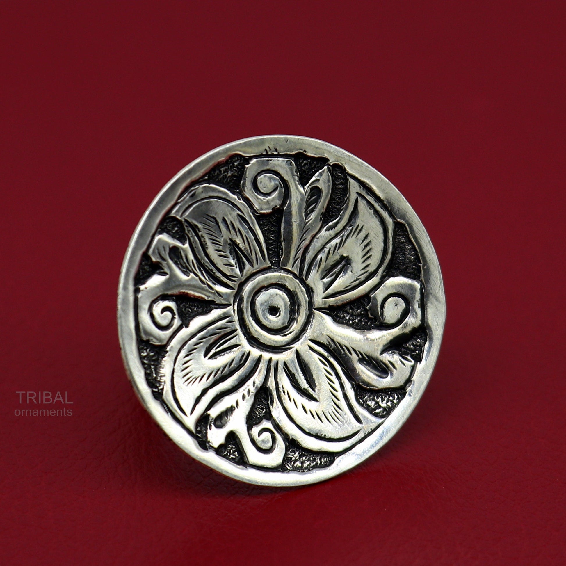 Traditional indian wedding style 925 sterling silver chitai work adjustable ring band, best brides gifting jewelry  sr304 - TRIBAL ORNAMENTS