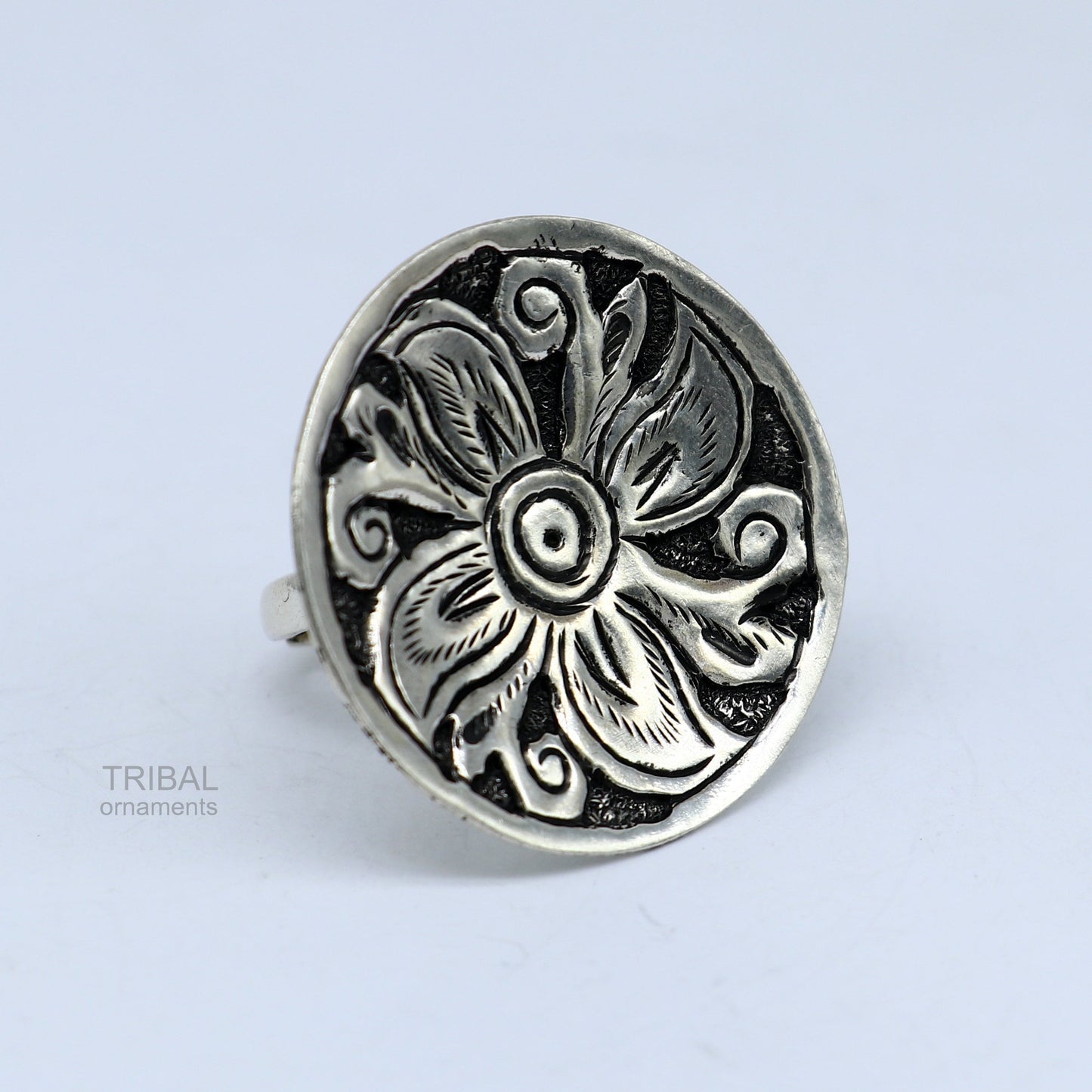 Traditional indian wedding style 925 sterling silver chitai work adjustable ring band, best brides gifting jewelry  sr304 - TRIBAL ORNAMENTS