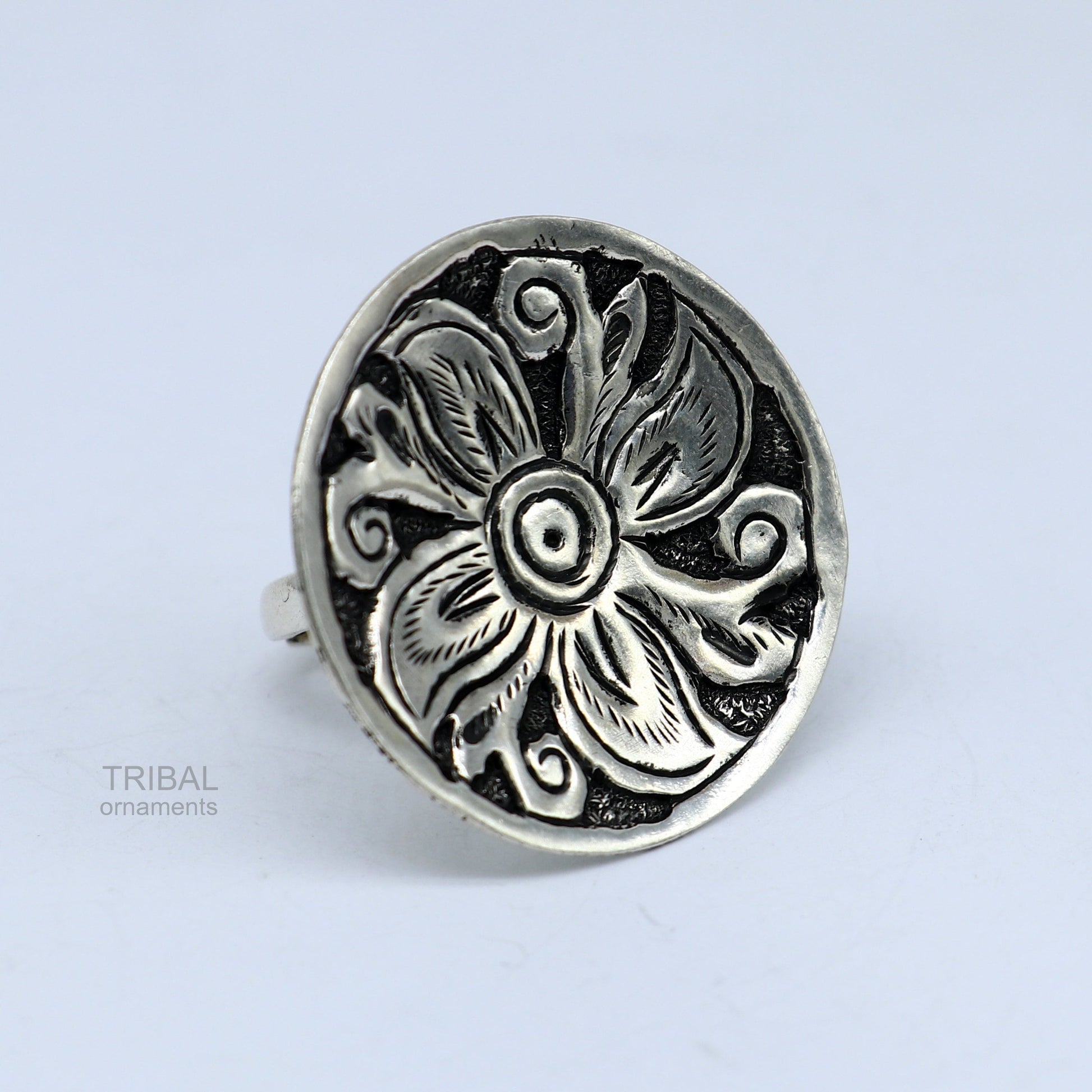 Traditional indian wedding style 925 sterling silver chitai work adjustable ring band, best brides gifting jewelry  sr304 - TRIBAL ORNAMENTS