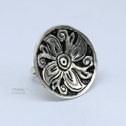 Traditional indian wedding style 925 sterling silver chitai work adjustable ring band, best brides gifting jewelry  sr304 - TRIBAL ORNAMENTS