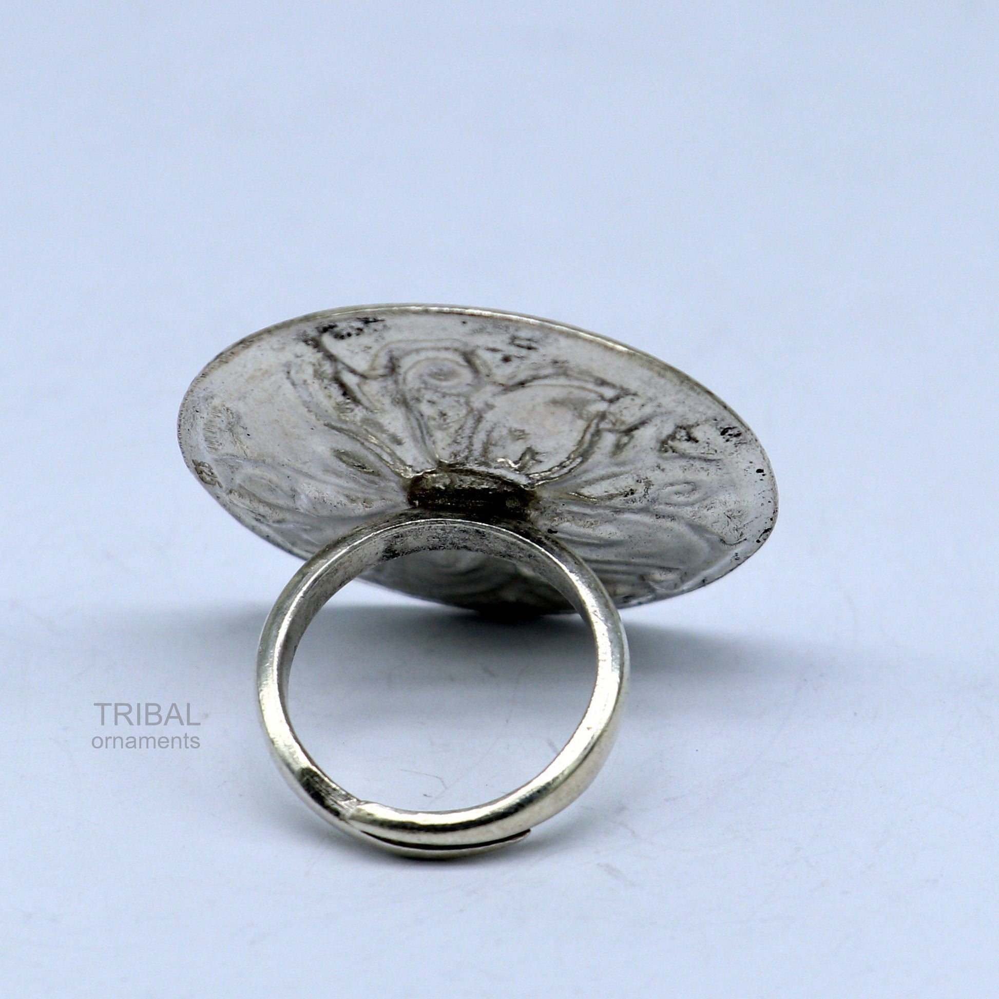 Traditional indian wedding style 925 sterling silver chitai work adjustable ring band, best brides gifting jewelry  sr304 - TRIBAL ORNAMENTS