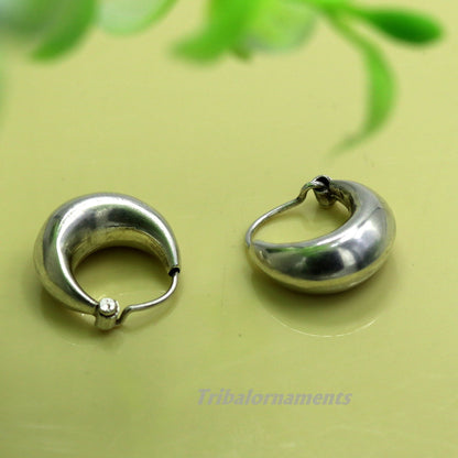 Handmade vintage 925 sterling silver tribal hoop earrings with ethnic design, perfect for traditional and belly dance jewelry styles.