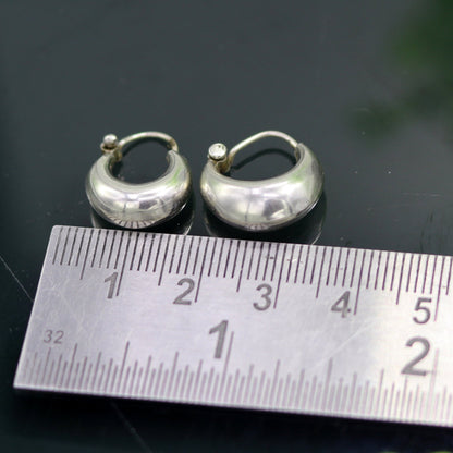 Handmade vintage tribal silver hoop earrings with ethnic design, crafted from 925 sterling silver for tribal and belly dance jewelry.