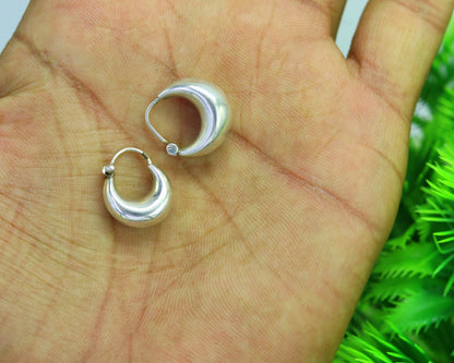 Handmade vintage tribal sterling silver hoops earrings with ethnic design, perfect for belly dance and tribal jewelry styles.