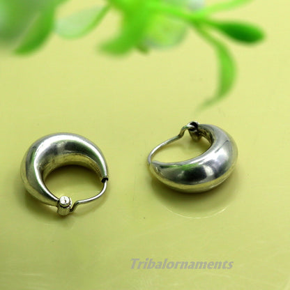 Handmade vintage tribal hoop earrings in 925 sterling silver with ethnic design, perfect for tribal belly dance or ethnic jewelry styles.