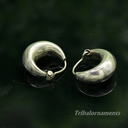 Handmade vintage 925 sterling silver tribal hoop earrings with ethnic design, perfect for tribal and belly dance jewelry styles.