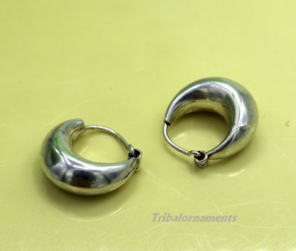 Handmade 925 sterling silver tribal hoops earrings with vintage ethnic design, perfect for belly dance and tribal jewelry styles.