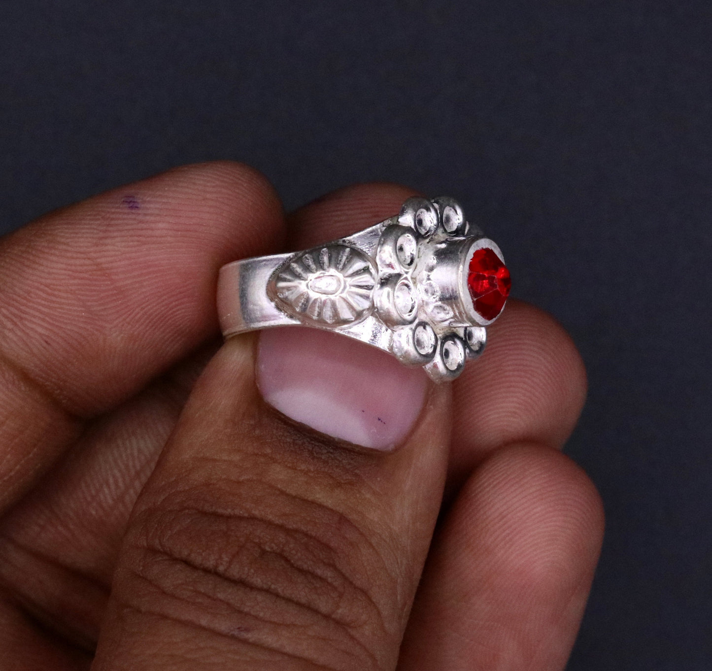 Traditional style handmade gorgeous red stone jadau ring band women's jewelry from rajasthan india !!sr51 - TRIBAL ORNAMENTS