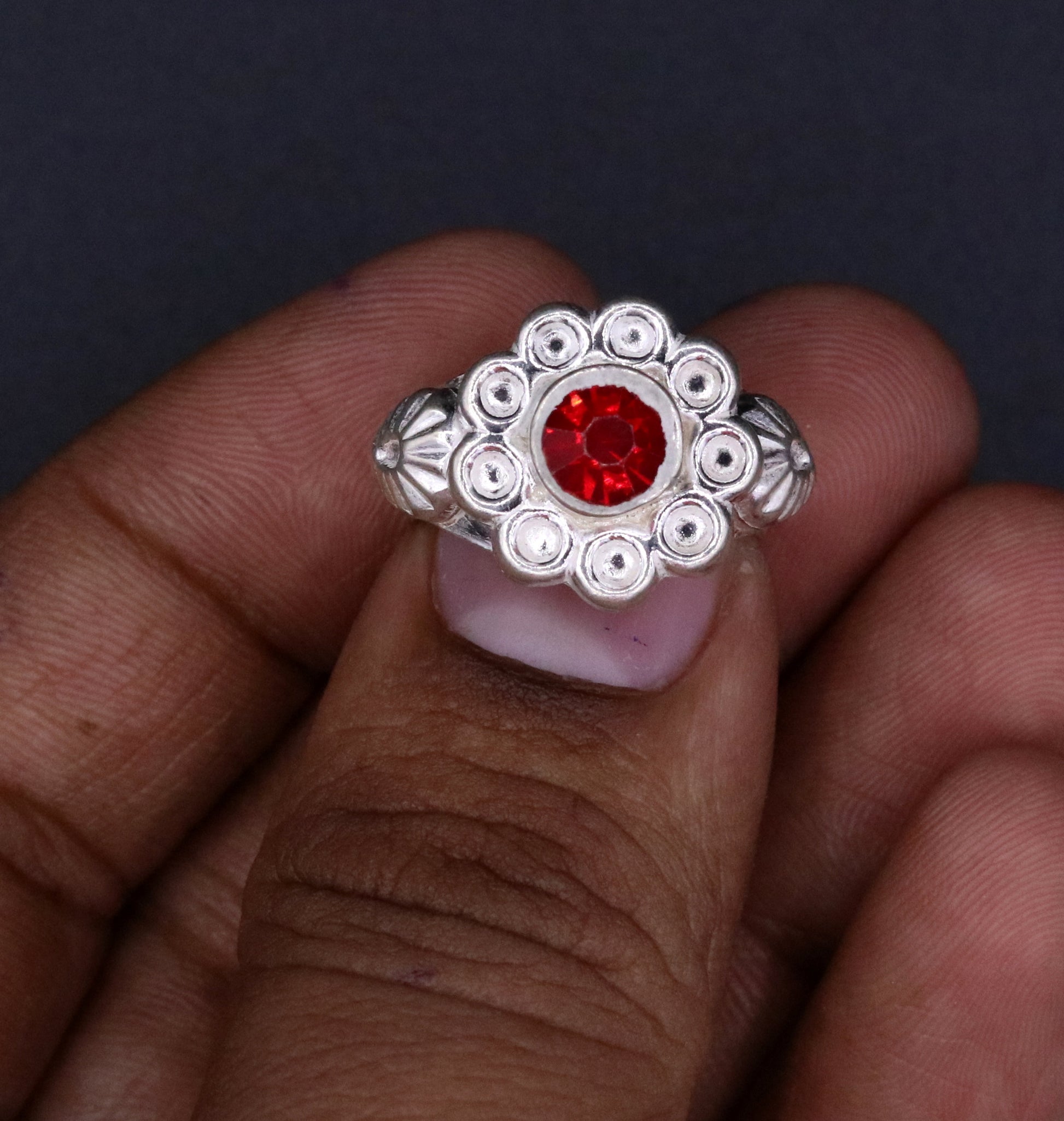 Traditional style handmade gorgeous red stone jadau ring band women's jewelry from rajasthan india !!sr51 - TRIBAL ORNAMENTS