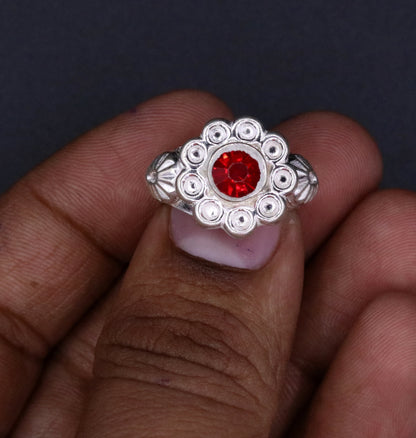 Traditional handmade red stone jadau ring band for women, featuring intricate Rajasthan jewelry design by Tribal Ornaments.
