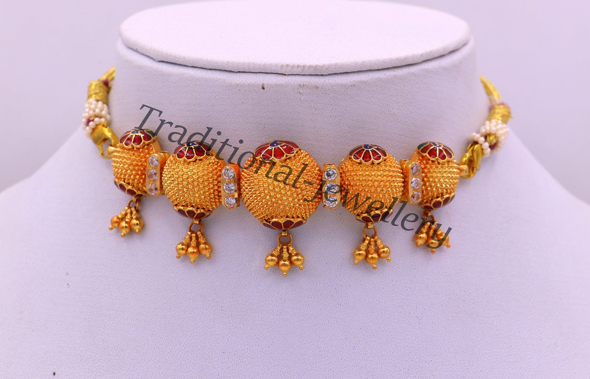 Traditional style vintage antique design handmade 22 karat yellow gold fabulous tribal necklace set for women's wedding jewelry - TRIBAL ORNAMENTS