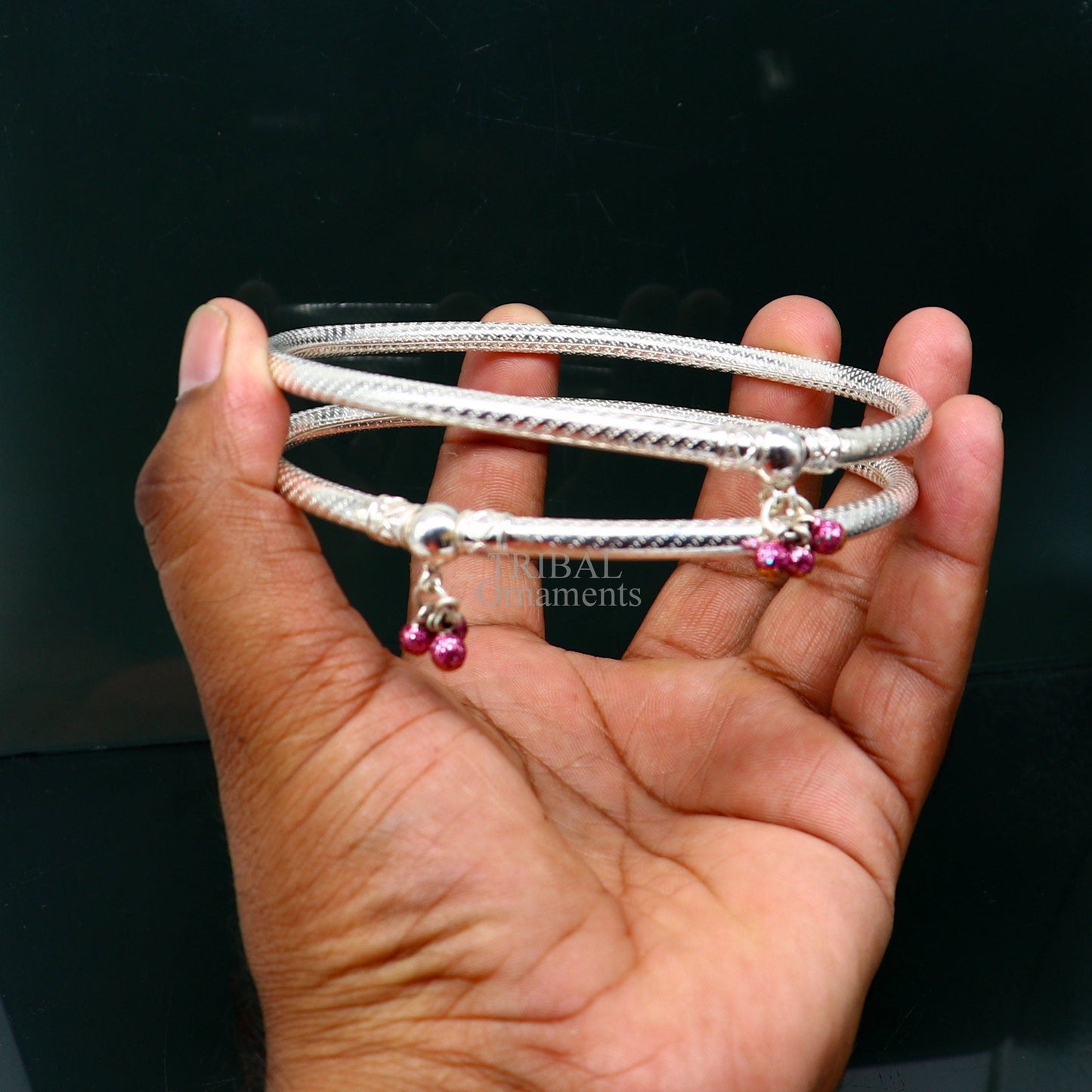 Traditional tribal ethnic sterling silver ankle jewelry, ankle  bangle bracelet, ankle kada with bells, amazing belly dance jewelry nsfk55 - TRIBAL ORNAMENTS