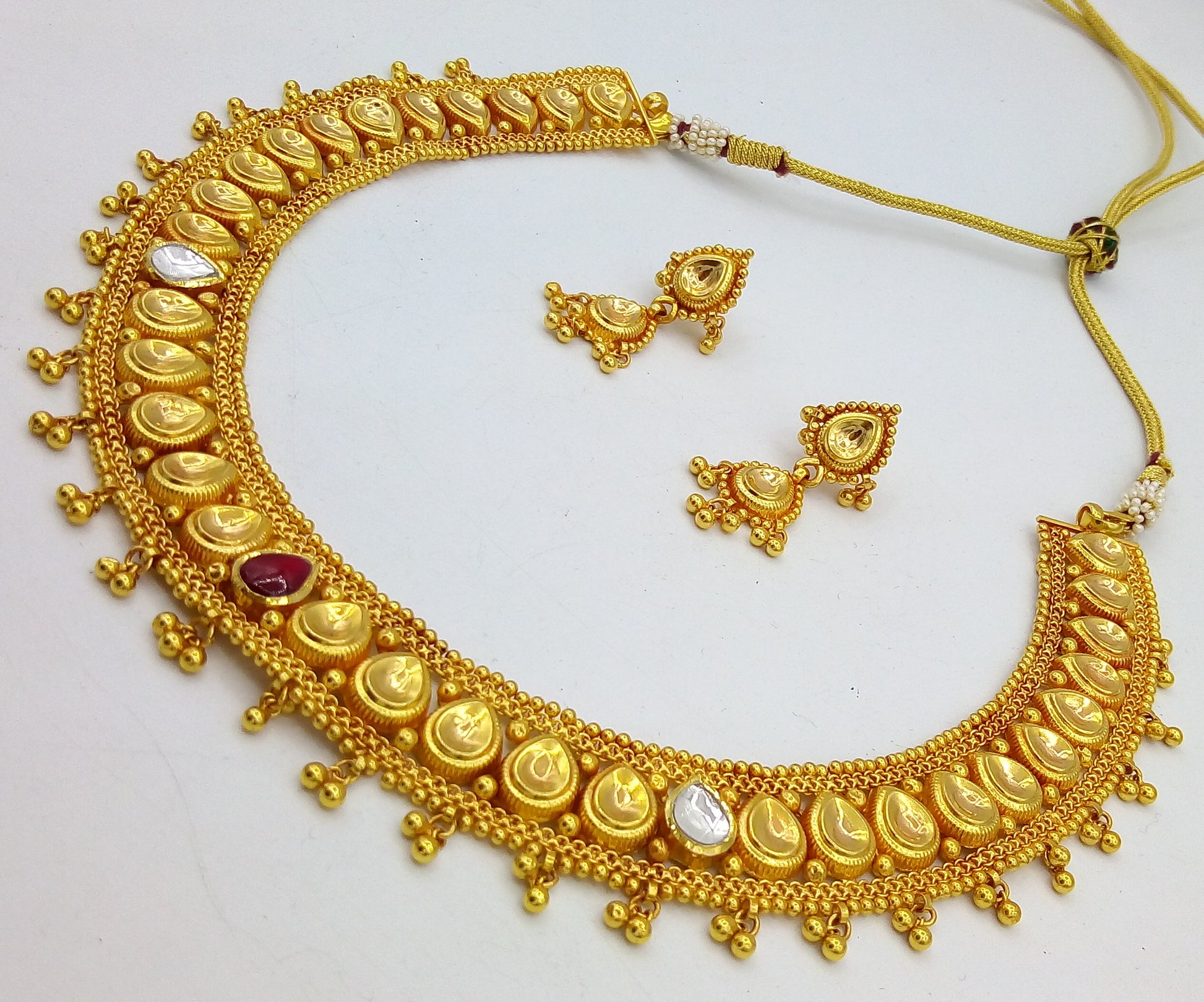 Traditional Tussi style vintage antique handmade 22 karat yellow gold fabulous wedding tribal necklace set for women's wedding jewelry - TRIBAL ORNAMENTS