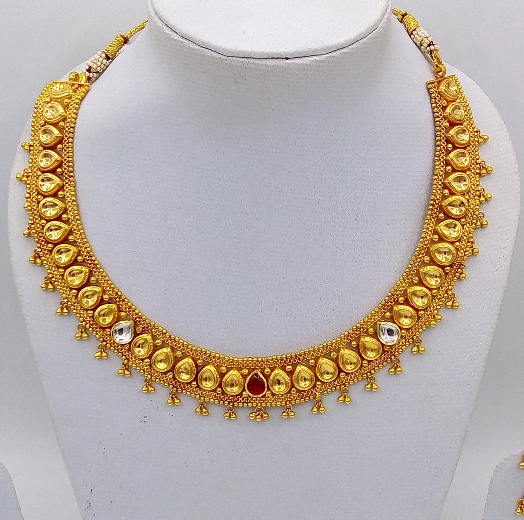 Traditional Tussi style vintage antique handmade 22 karat yellow gold fabulous wedding tribal necklace set for women's wedding jewelry - TRIBAL ORNAMENTS
