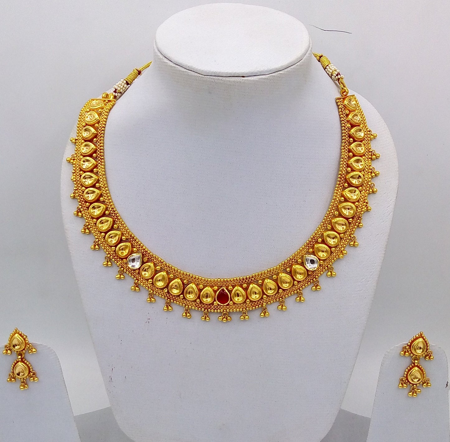 Traditional Tussi style vintage antique handmade 22 karat yellow gold fabulous wedding tribal necklace set for women's wedding jewelry - TRIBAL ORNAMENTS