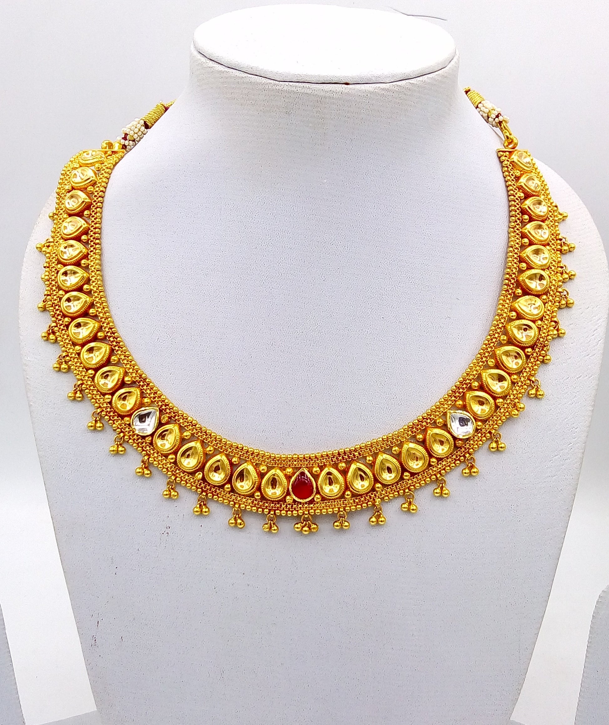 Traditional Tussi style vintage antique handmade 22 karat yellow gold fabulous wedding tribal necklace set for women's wedding jewelry - TRIBAL ORNAMENTS