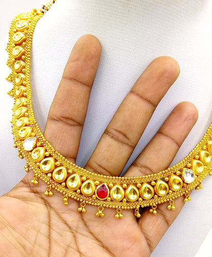 Traditional Tussi style vintage antique handmade 22 karat yellow gold fabulous wedding tribal necklace set for women's wedding jewelry - TRIBAL ORNAMENTS