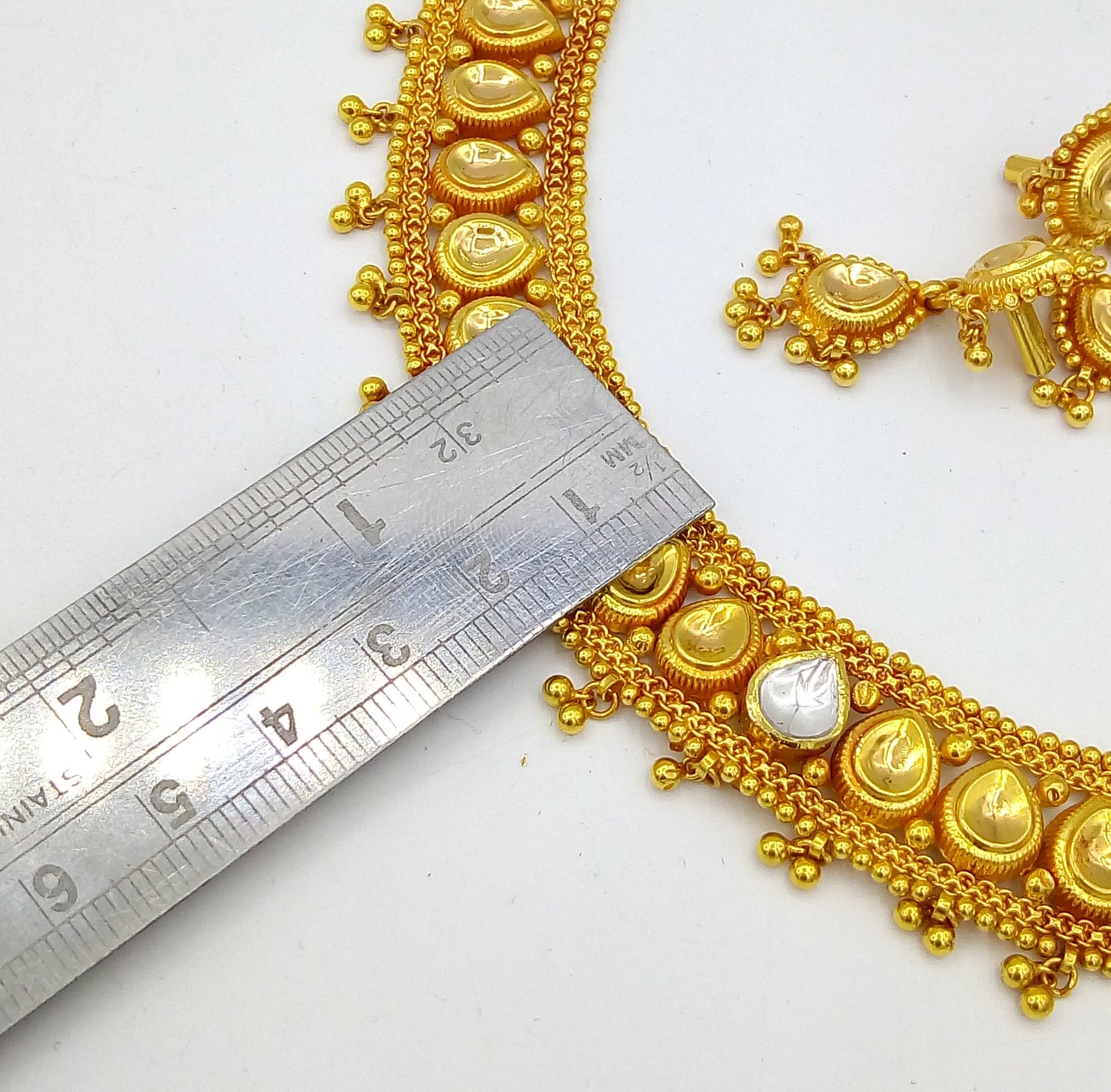 Traditional Tussi style vintage antique handmade 22 karat yellow gold fabulous wedding tribal necklace set for women's wedding jewelry - TRIBAL ORNAMENTS