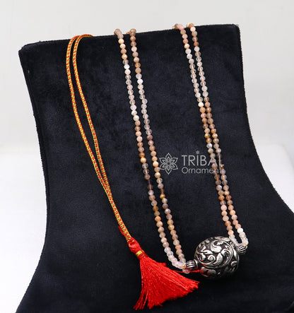 Trendy Indian traditional cultural multicolor stone beaded 925 sterling silver ball pendant necklace, choker tribal ethnic jewelry set612 - TRIBAL ORNAMENTS