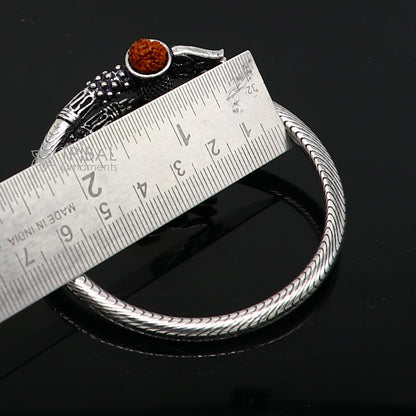 Trendy Lord Shiva trident trishul trishool kada 925 Sterling silver handmade bangle bracelet with natural Rudraksha magical  kada nsk741 - TRIBAL ORNAMENTS