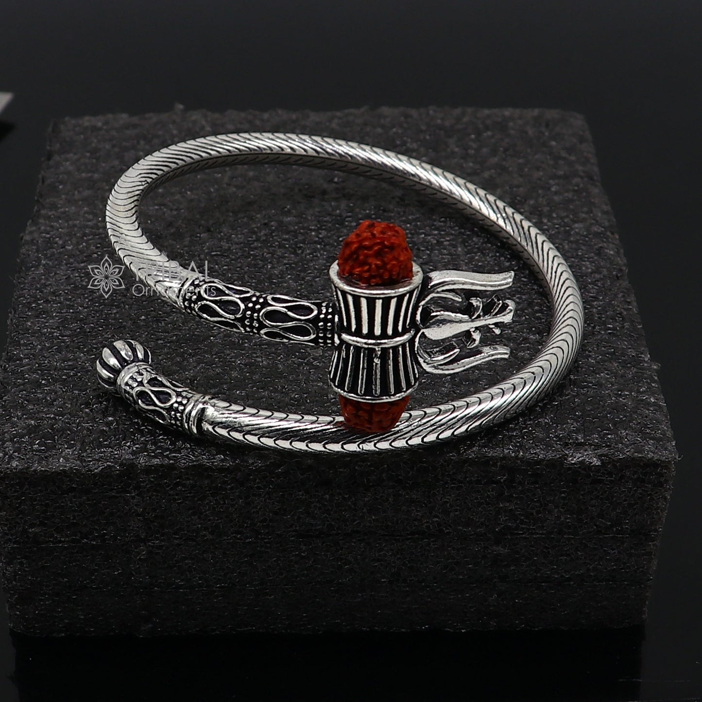 Trendy Lord Shiva trident trishul trishool kada 925 Sterling silver handmade bangle bracelet with natural Rudraksha magical  kada nsk742 - TRIBAL ORNAMENTS