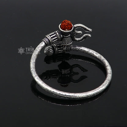 Trendy Lord Shiva trident trishul trishool kada 925 Sterling silver handmade bangle bracelet with natural Rudraksha magical  kada nsk743 - TRIBAL ORNAMENTS