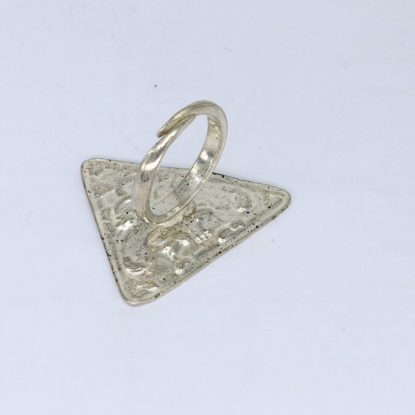 Triangle shape Traditional cultural design 925 sterling silver adjustable ring, best tribal ethnic jewelry Navratri dance jewelry sr387 - TRIBAL ORNAMENTS