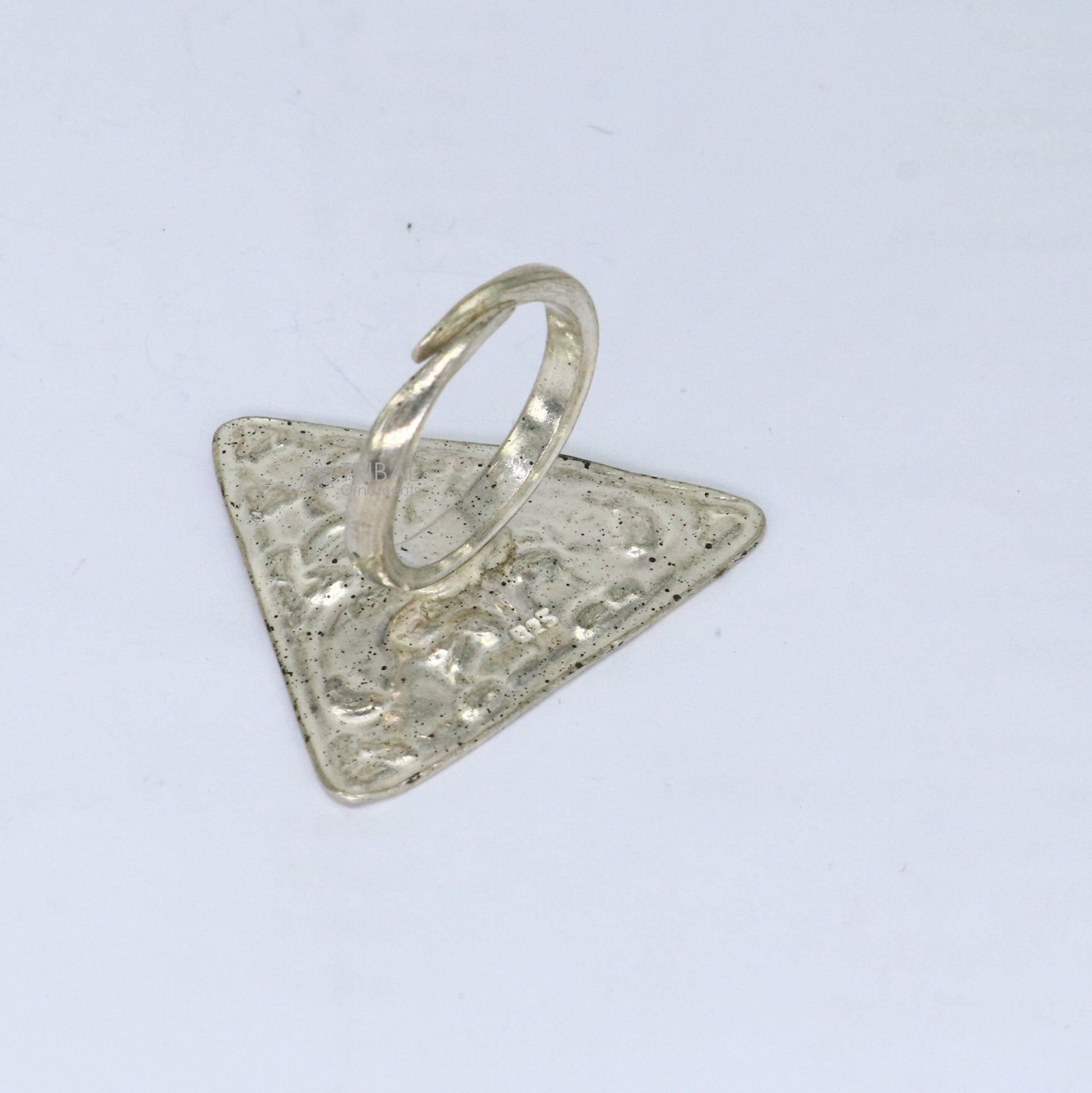 Triangle shape Traditional cultural design 925 sterling silver adjustable ring, best tribal ethnic jewelry Navratri dance jewelry sr387 - TRIBAL ORNAMENTS