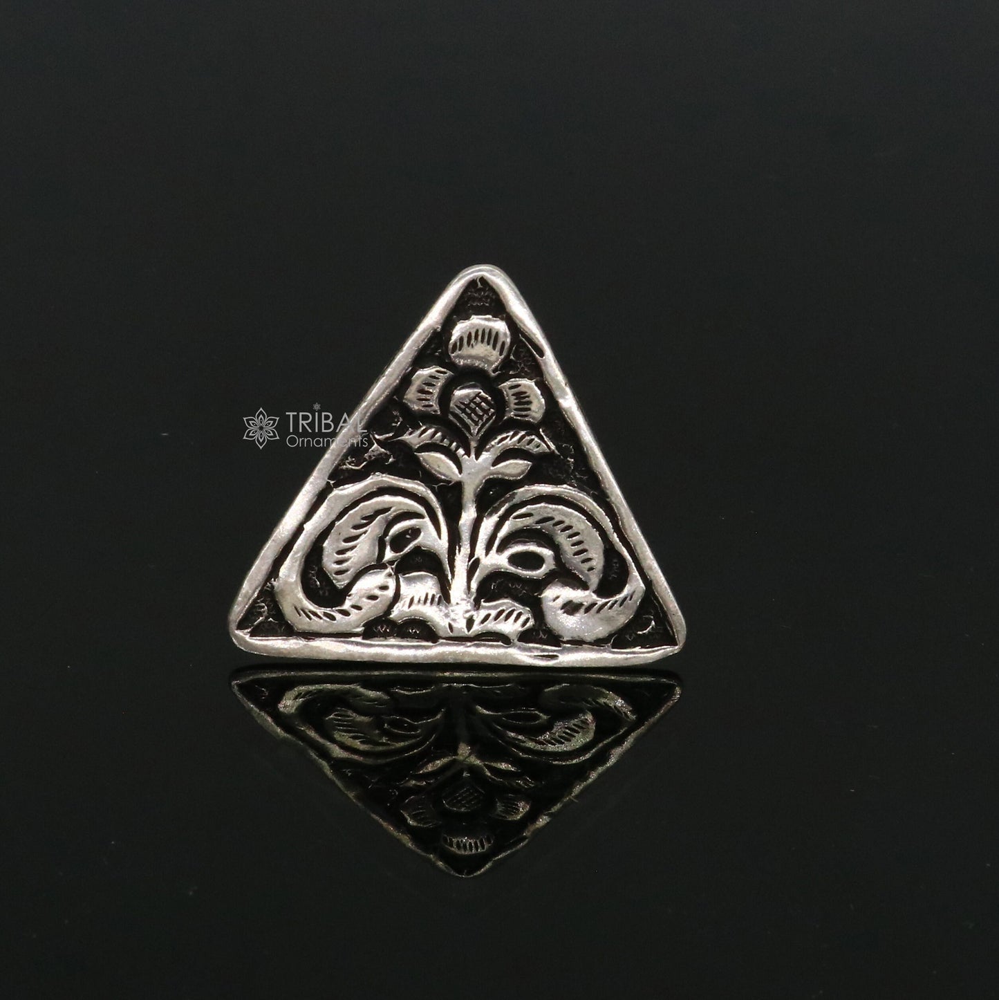 Triangle shape Traditional cultural design 925 sterling silver adjustable ring, best tribal ethnic jewelry Navratri dance jewelry sr387 - TRIBAL ORNAMENTS