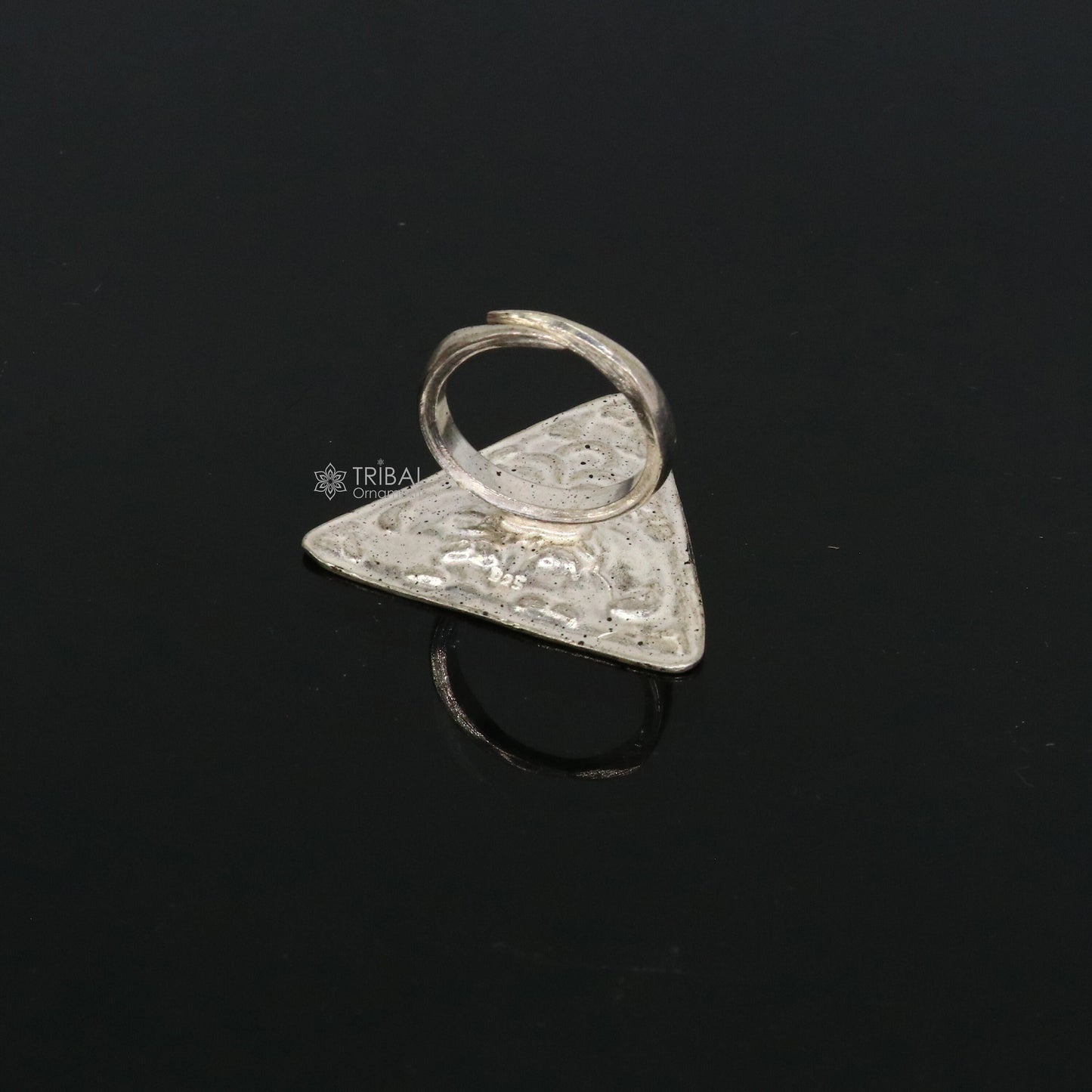 Triangle shape Traditional cultural design 925 sterling silver adjustable ring, best tribal ethnic jewelry Navratri dance jewelry sr387 - TRIBAL ORNAMENTS