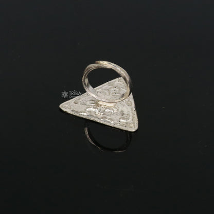 Triangle shape Traditional cultural design 925 sterling silver adjustable ring, best tribal ethnic jewelry Navratri dance jewelry sr387 - TRIBAL ORNAMENTS