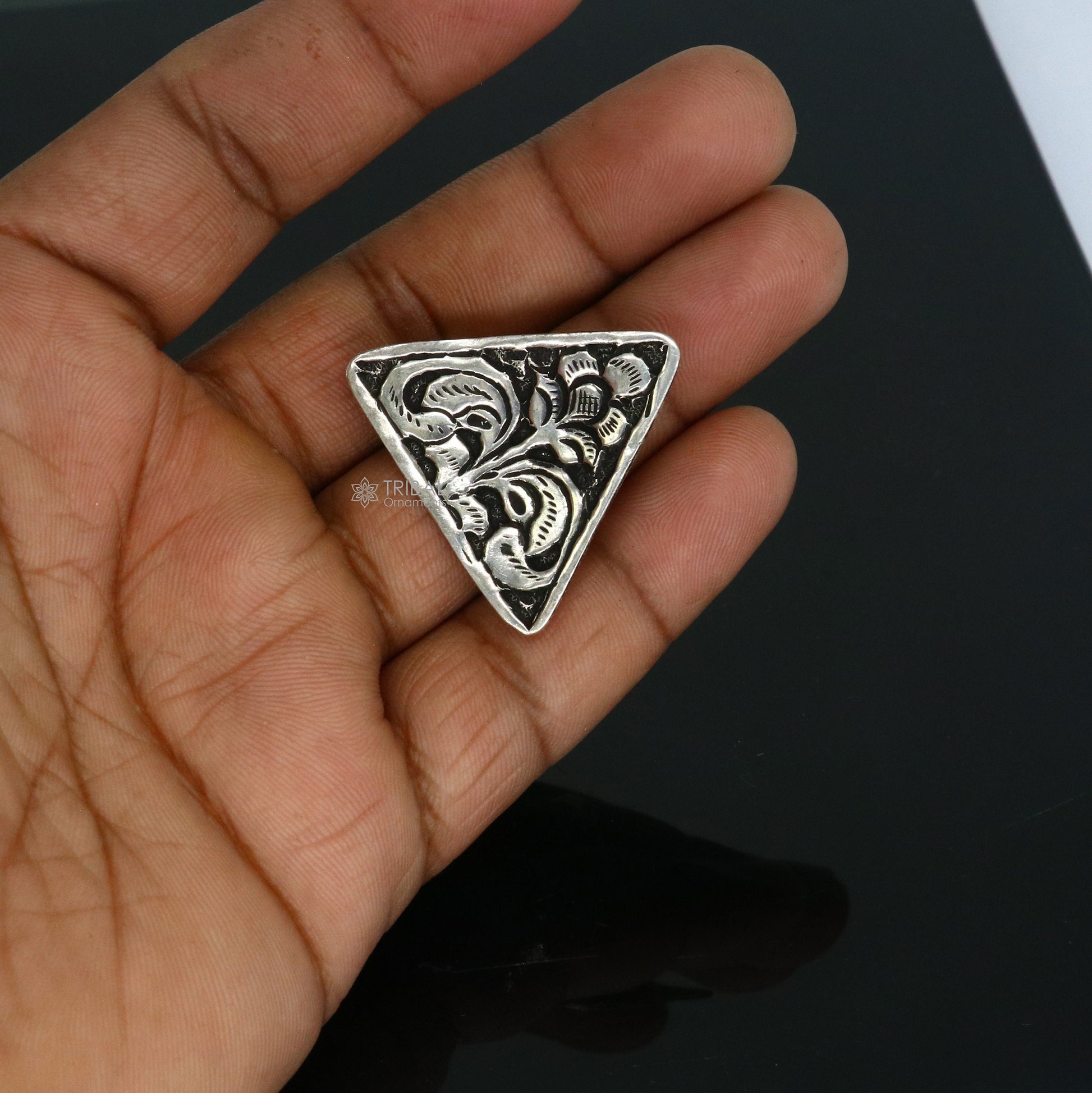 Triangle shape Traditional cultural design 925 sterling silver adjustable ring, best tribal ethnic jewelry Navratri dance jewelry sr387 - TRIBAL ORNAMENTS