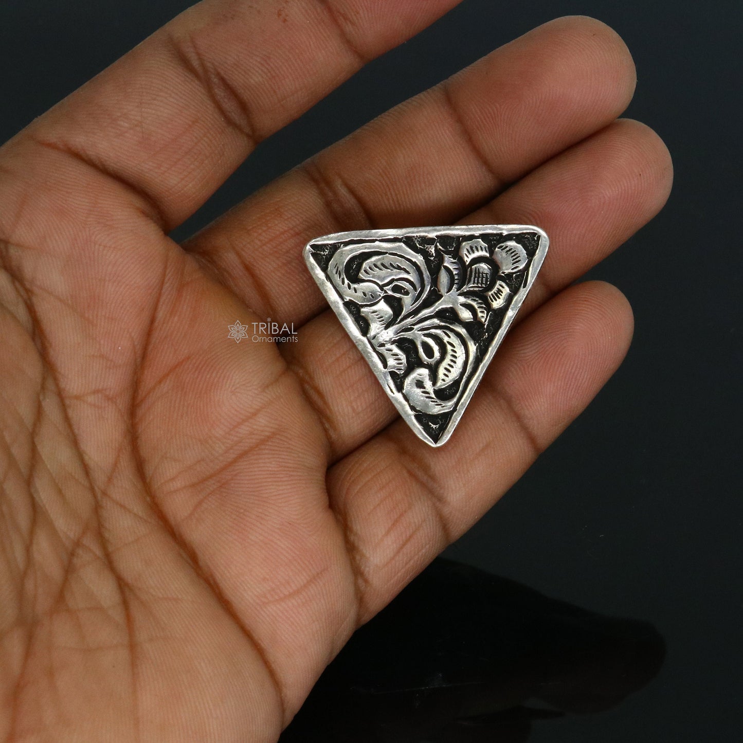 Triangle shape Traditional cultural design 925 sterling silver adjustable ring, best tribal ethnic jewelry Navratri dance jewelry sr387 - TRIBAL ORNAMENTS