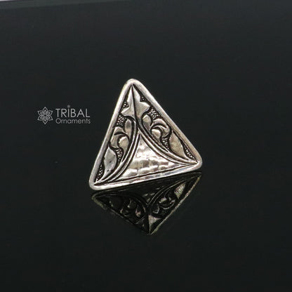 Triangle shape Traditional cultural design 925 sterling silver adjustable ring, best tribal ethnic jewelry Navratri dance jewelry sr388 - TRIBAL ORNAMENTS