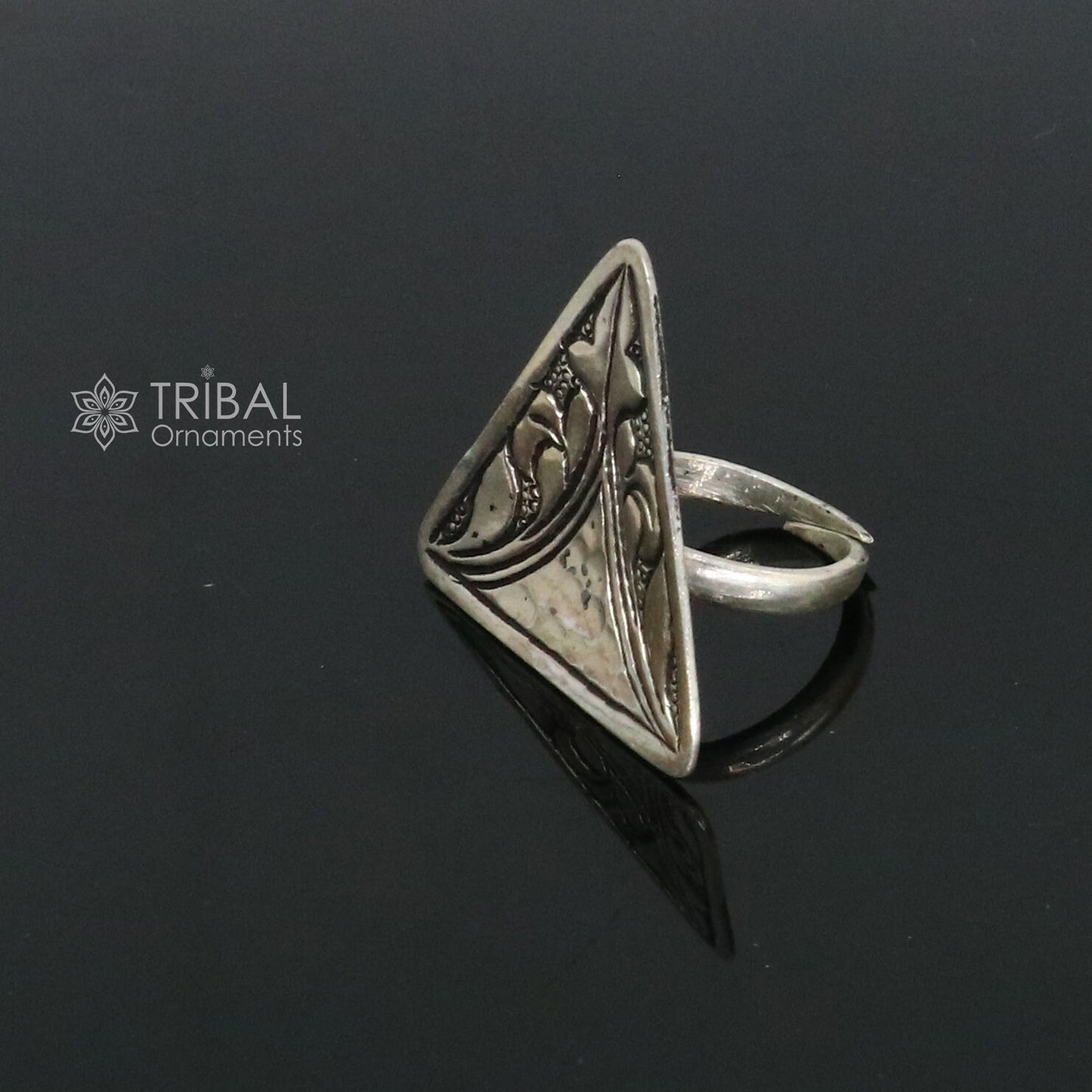 Triangle shape Traditional cultural design 925 sterling silver adjustable ring, best tribal ethnic jewelry Navratri dance jewelry sr388 - TRIBAL ORNAMENTS