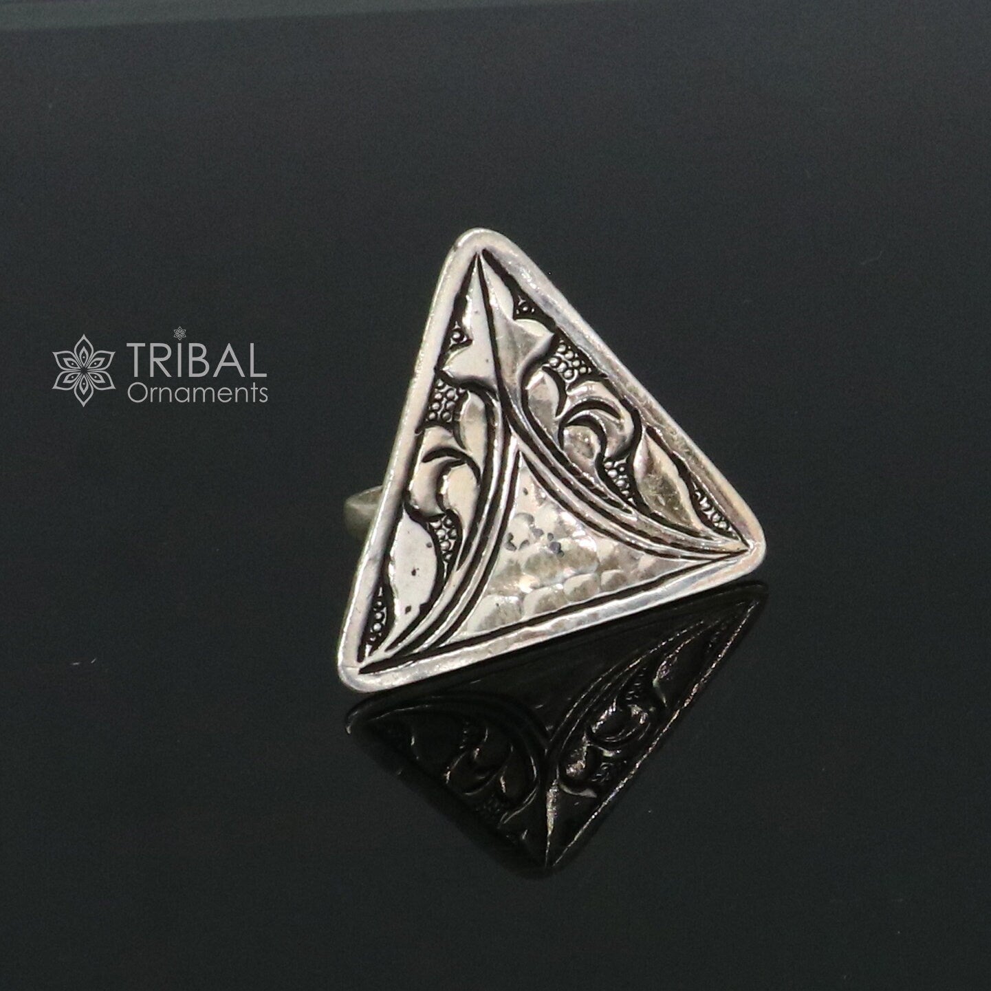 Triangle shape Traditional cultural design 925 sterling silver adjustable ring, best tribal ethnic jewelry Navratri dance jewelry sr388 - TRIBAL ORNAMENTS