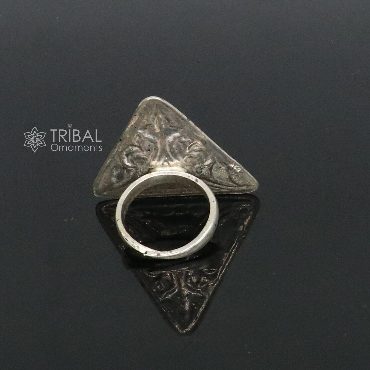 Triangle shape Traditional cultural design 925 sterling silver adjustable ring, best tribal ethnic jewelry Navratri dance jewelry sr388 - TRIBAL ORNAMENTS