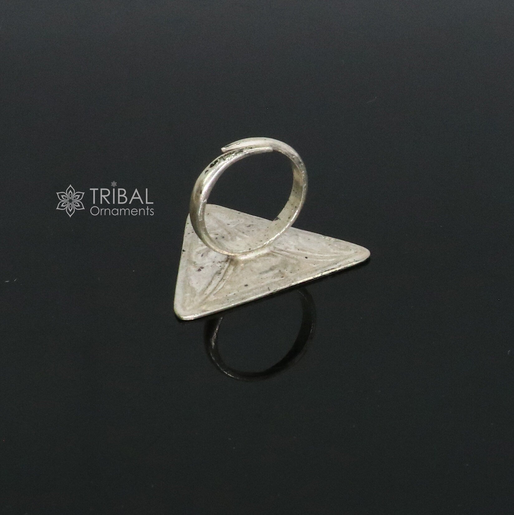 Triangle shape Traditional cultural design 925 sterling silver adjustable ring, best tribal ethnic jewelry Navratri dance jewelry sr388 - TRIBAL ORNAMENTS