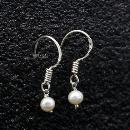 Sterling silver hoop earrings with elegant pearls and stones, lightweight and delicate jewelry from Tribal Ornaments.