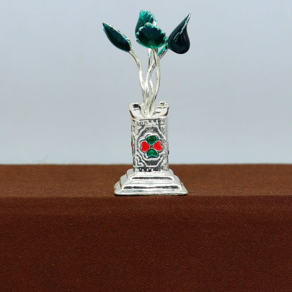 Handmade 925 sterling silver mini Tulsi basil plant rosary for puja, crafted as a tribal ornament and temple article.