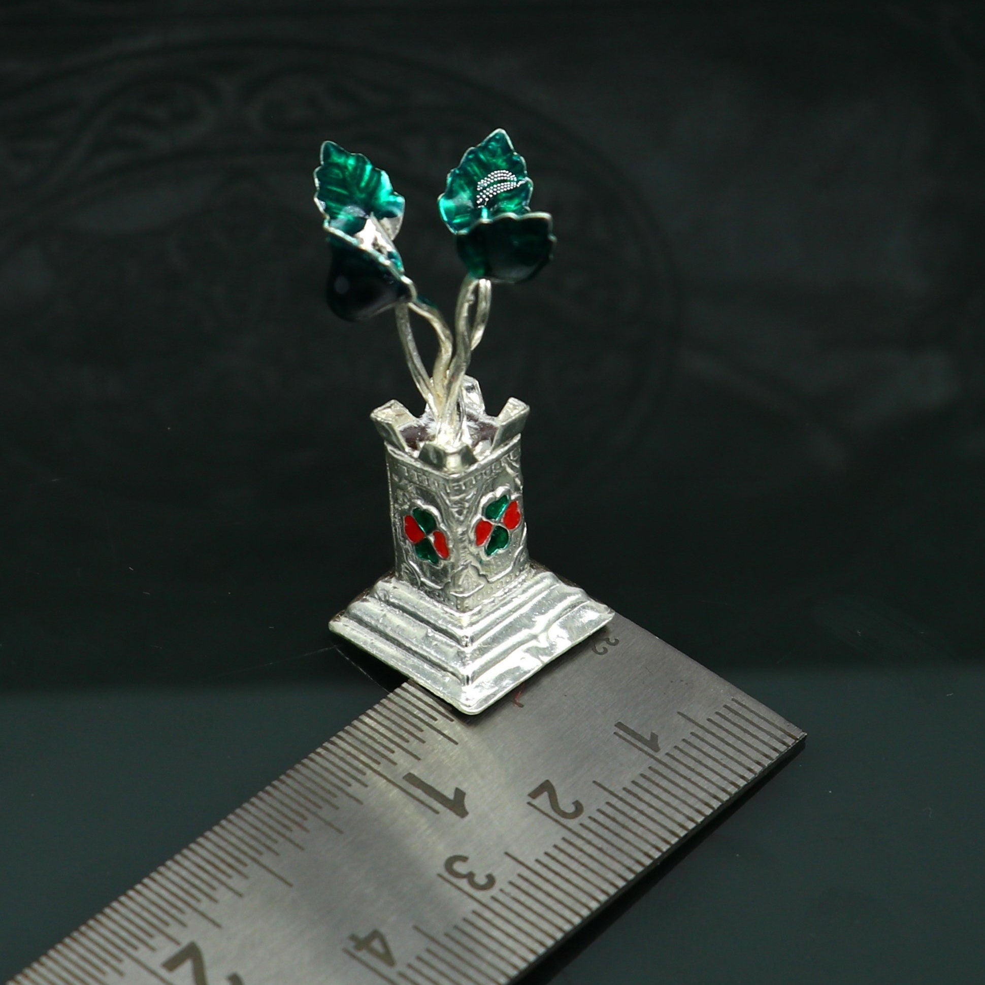 Unique 925 sterling silver handmade mini tulsi plant basil rosary plant, puja temple article, customized silver utensils article art su221 - TRIBAL ORNAMENTS