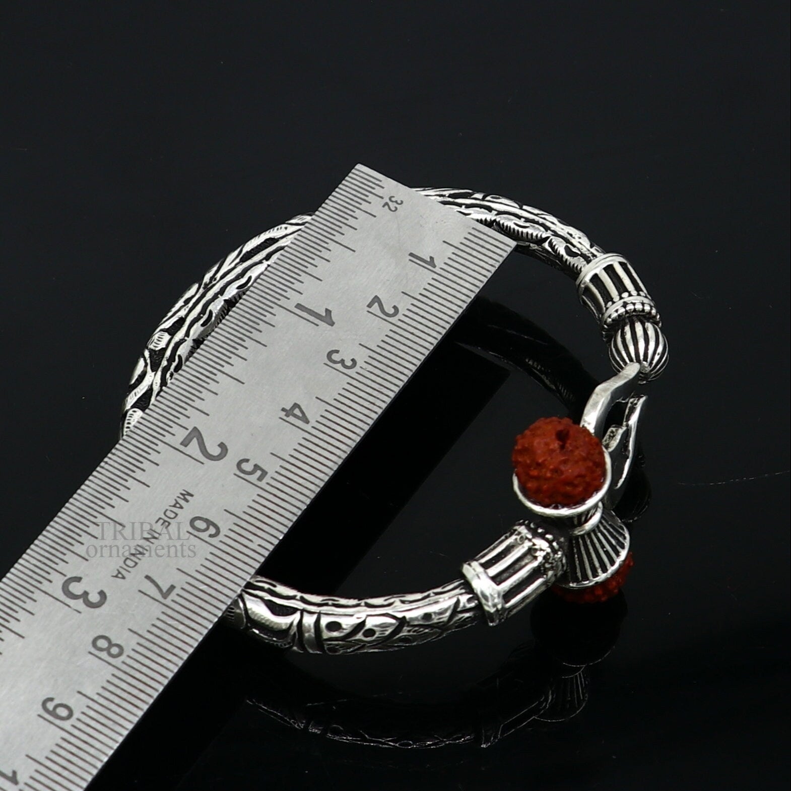 Unique handmade nakshi work 925 sterling silver trident kada, trishul kada, bahubali kada bangle bracelet for both men's and girl's nsk461 - TRIBAL ORNAMENTS
