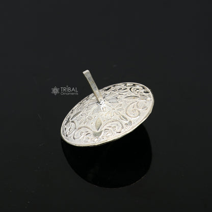 Handmade 925 sterling silver Firki or Lattu toy for baby Krishna idols, crafted by TRIBAL ORNAMENTS with intricate silver detailing.