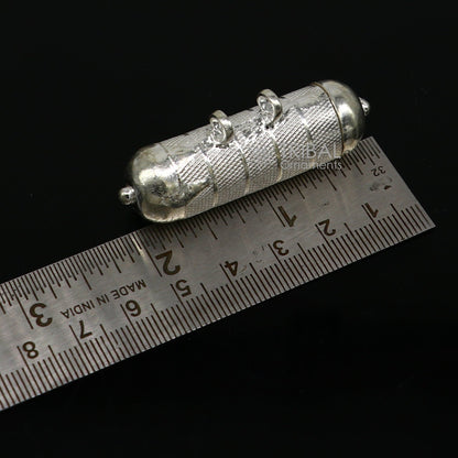 Sterling silver vintage amulet box pendant with round shape, tribal tribal jewelry, handcrafted mantra box and kavacham design.