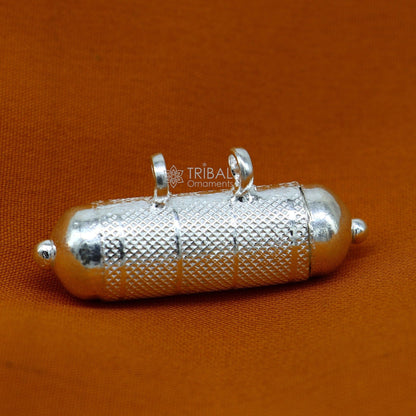 Sterling silver vintage round amulet box pendant with tribal tribal design, handmade tribal jewelry, mantra box, and kavacham style.